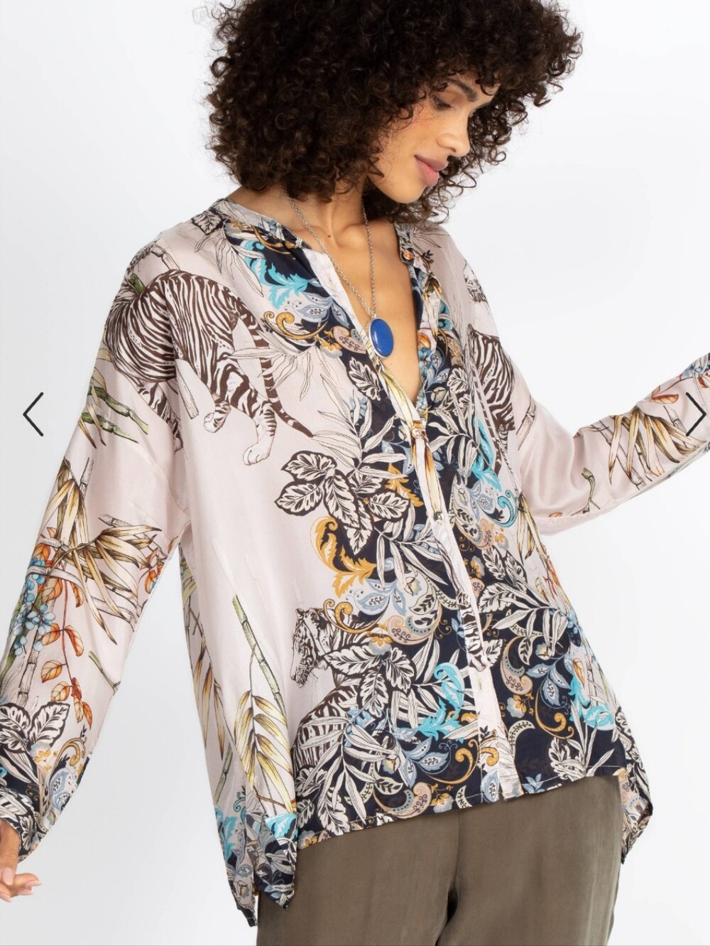 Johnny Was Shining Agatha Tiger Print 100% Silk Button Down Blouse XL